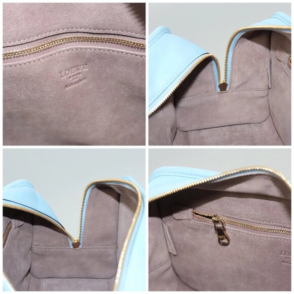 LOEWE Anagram Amazona 28 Hand Bag Leather Light Blue Gold - Picture 15 of 16